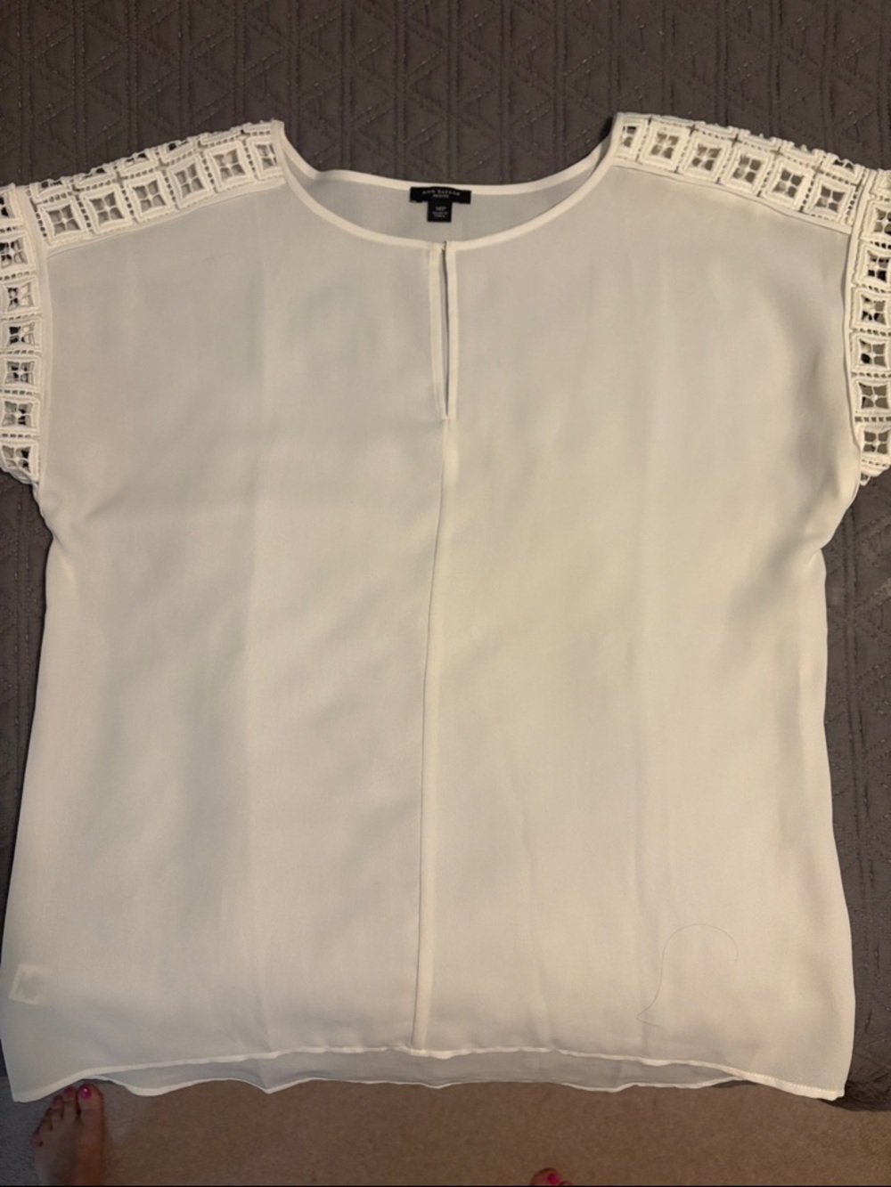 Ann Taylor White Crochet Cap Sleeve Blouse